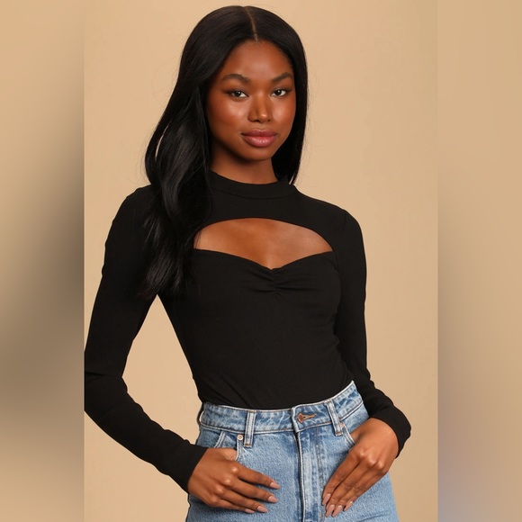 Lulu’s Black Ribbed Long Sleeve Cutout Bodysuit - Picture 8 of 8